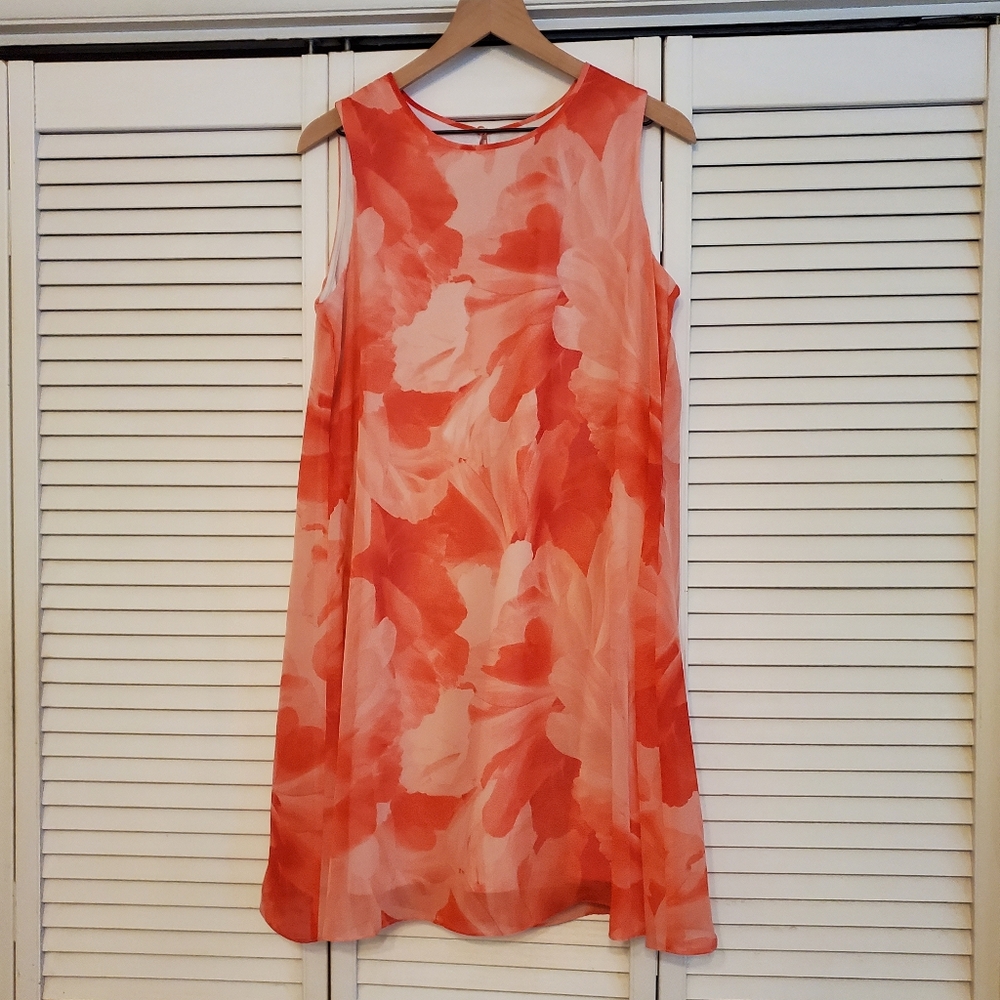Jessica Howard Orange and Coral Sleeveless A-line Sundress, Size 12
